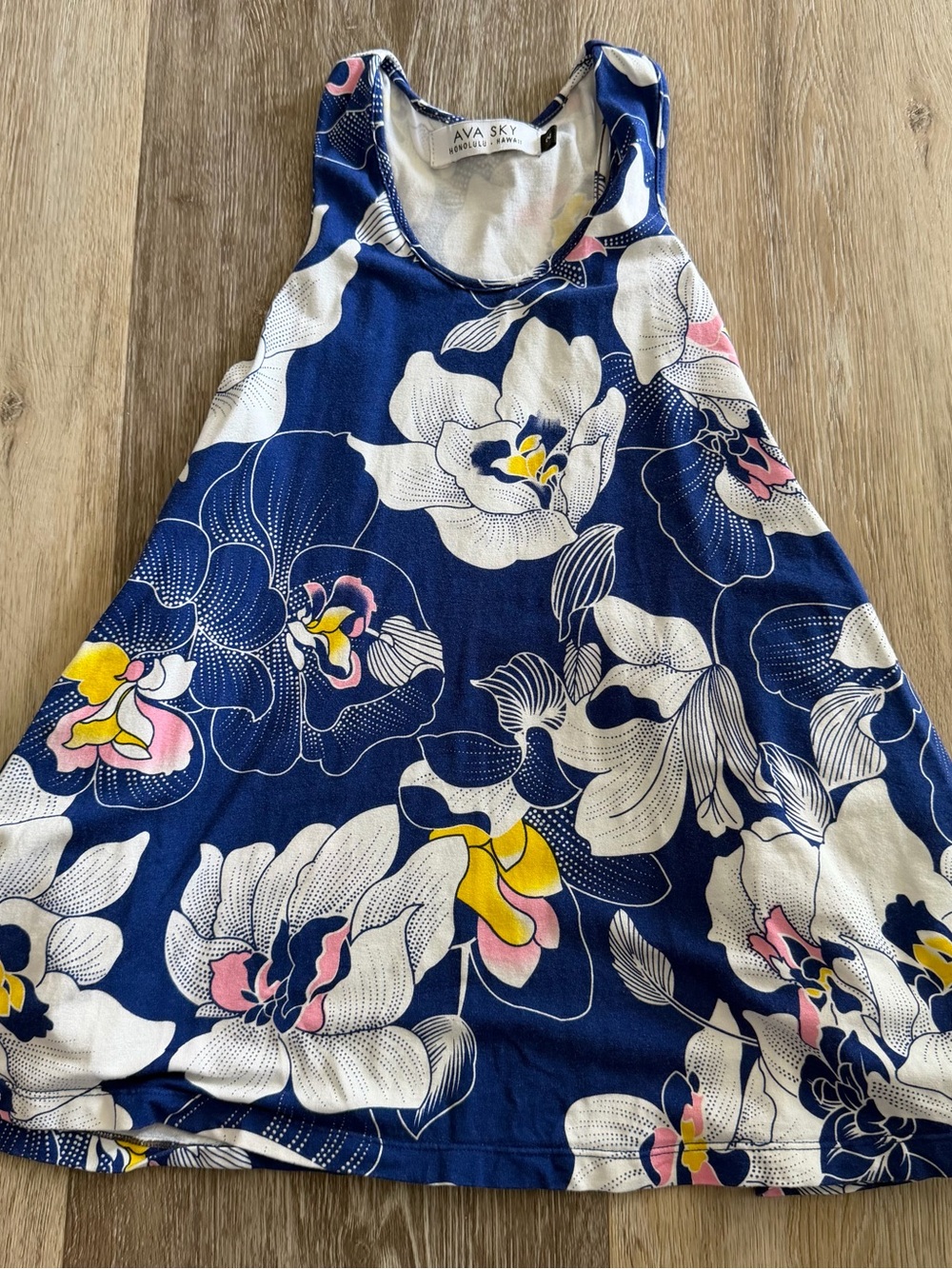 Ava Sky Navy Floral Dress with Pink & Yellow Accents